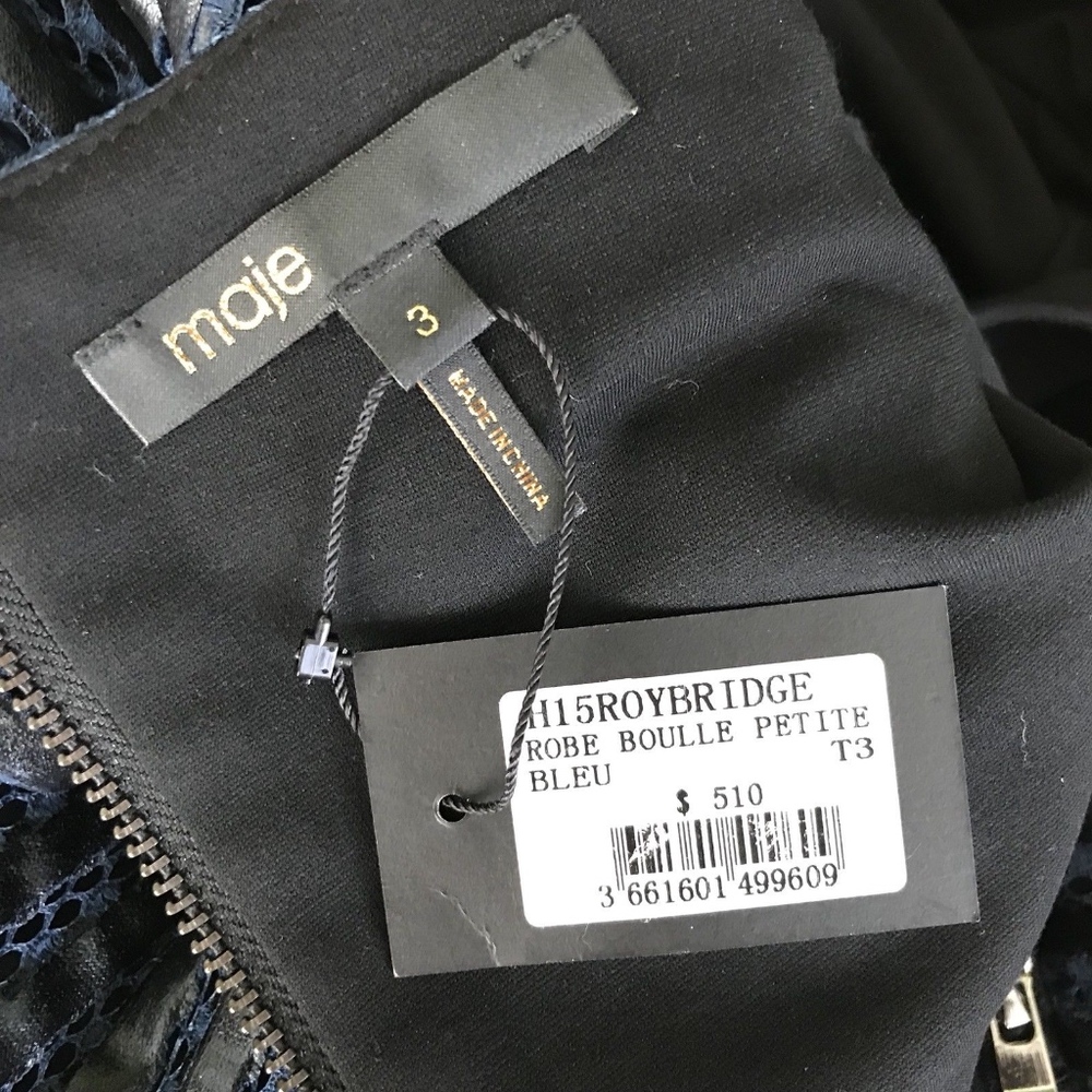 Maje Roybridge Blue Black Ribbon Mesh Dress - Picture 7 of 8